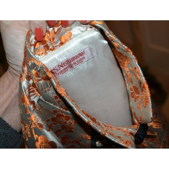 Vintage Asian Silk Gray Jacket Copper Brocade 1940s Party Formal - Picture 3 of 7